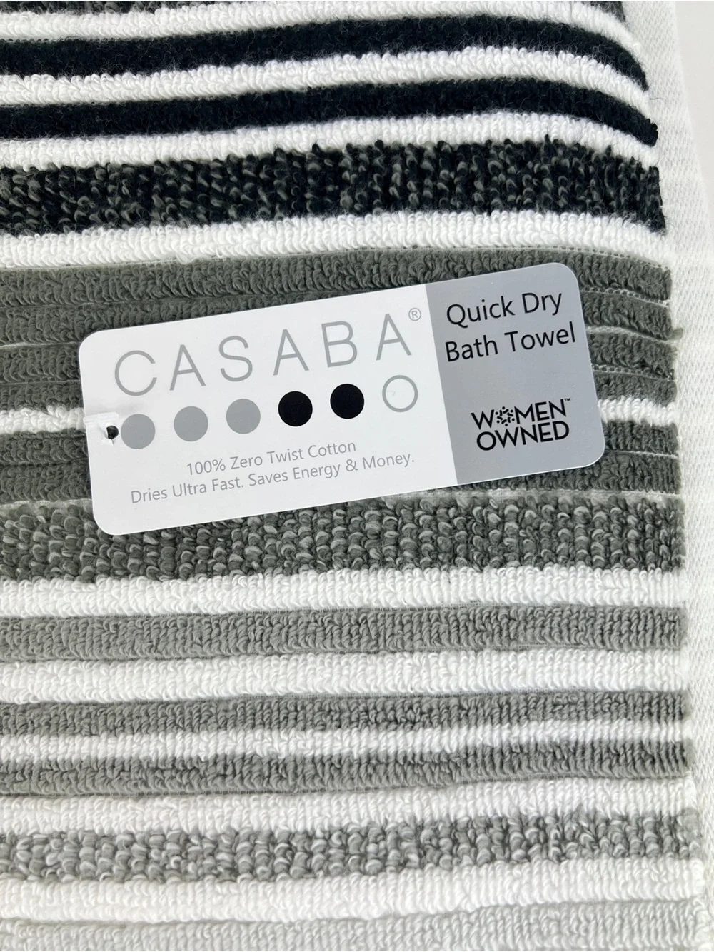 Casaba Bath Towels Striped Gray White Black Quick Dry Soft 100% Cotton 2 Pc NEW